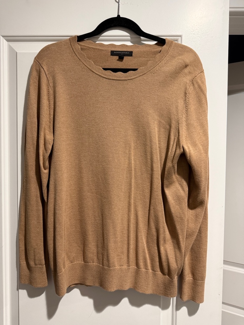 Banana Republic Tan Lightweight Crewneck Sweater with scalloped neck